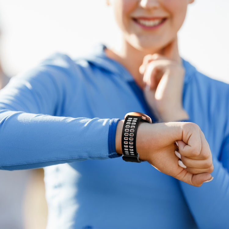 20mm Double-row Hole Folding Black Buckle Two-color Silicone Watch Band(Black) - Smart Wear by PMC TechLife | Online Shopping South Africa | PMC TechLife