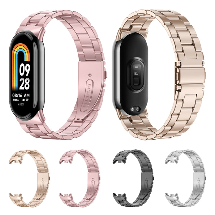 For Xiaomi Mi Band 8 Milanese Three-bead Metal Watch Band(Rose Pink) - by PMC TechLife | Online Shopping South Africa | PMC TechLife