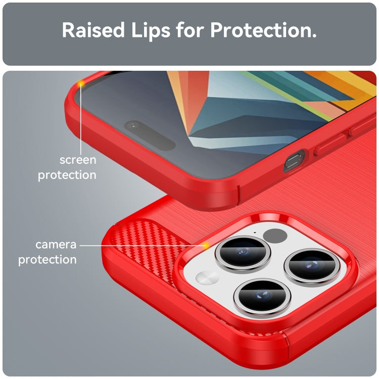 For iPhone 15 Pro Brushed Texture Carbon Fiber TPU Phone Case(Red) - free shipping - PMC TechLife - Order now!