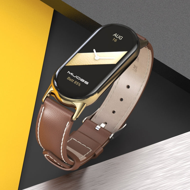For Xiaomi Mi Band 8 / 9 / 9 NFC Mijobs Genuine Leather Watch Band(Red Silver) - Watch Bands by MIJOBS | Online Shopping South Africa | PMC TechLife | Buy Now Pay Later Mobicred