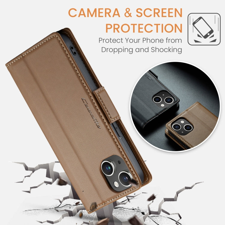For iPhone 14 Plus CaseMe 023 Butterfly Buckle Litchi Texture RFID Anti-theft Leather Phone Case(Brown) - iPhone 14 Plus Cases by CaseMe | Online Shopping South Africa | PMC TechLife | Buy Now Pay Later Mobicred