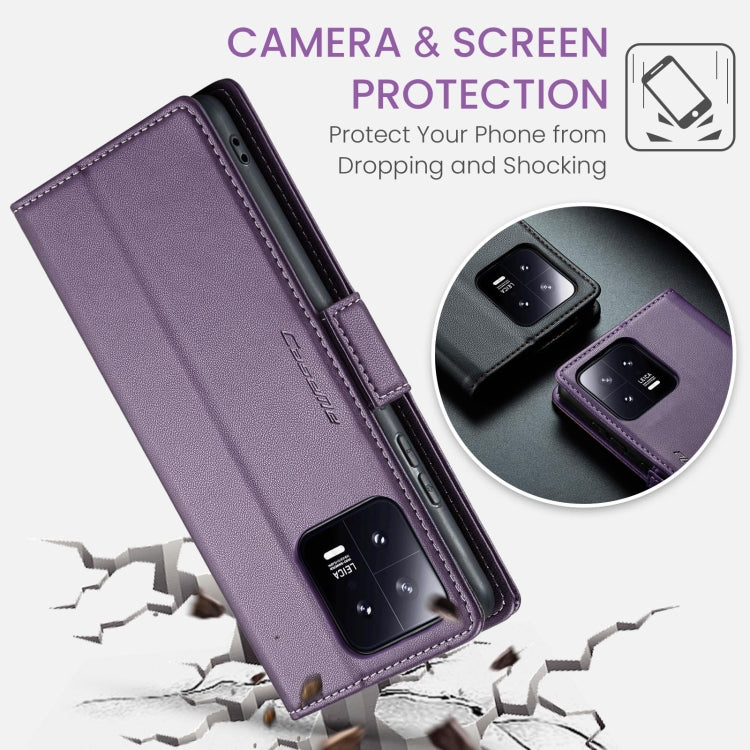 For Xiaomi 13 CaseMe 023 Butterfly Buckle Litchi Texture RFID Anti-theft Leather Phone Case(Pearly Purple) - free shipping - PMC TechLife - Order now!