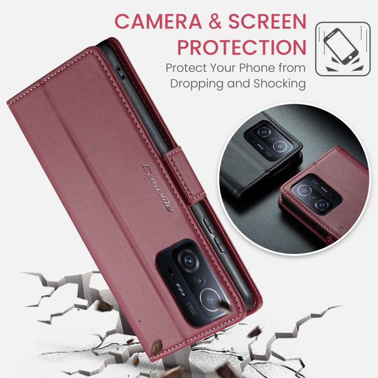 For Xiaomi 11T / 11T Pro CaseMe 023 Butterfly Buckle Litchi Texture RFID Anti-theft Leather Phone Case(Wine Red) - free shipping - PMC TechLife - Order now!