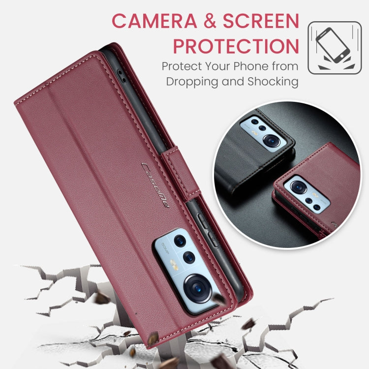 For Xiaomi 12 / 12X / 12S CaseMe 023 Butterfly Buckle Litchi Texture RFID Anti-theft Leather Phone Case(Wine Red) - free shipping - PMC TechLife - Order now!
