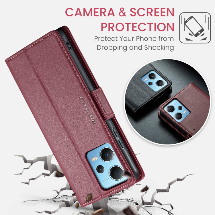 For Xiaomi Poco X5 5G/Redmi Note 12 5G Global CaseMe 023 Butterfly Buckle Litchi Texture RFID Anti-theft Leather Phone Case(Wine Red) - free shipping - PMC TechLife - Order now!