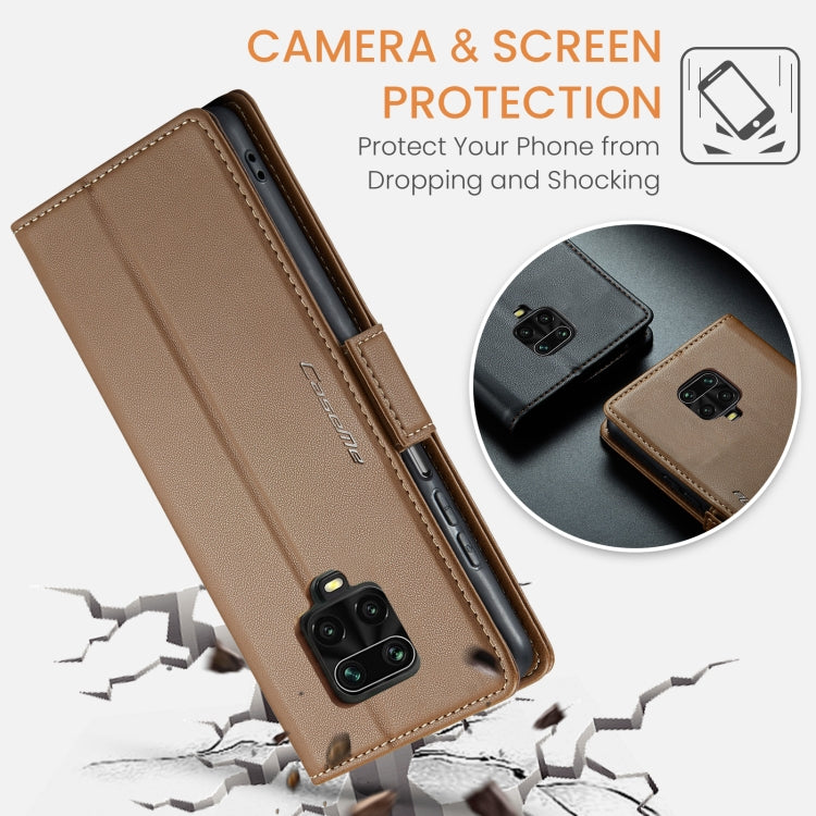 For Xiaomi Redmi Note 9S/Note 9 Pro/Note 9 Pro Max CaseMe 023 Butterfly Buckle Litchi Texture RFID Anti-theft Leather Phone Case(Brown) - free shipping - PMC TechLife - Order now!