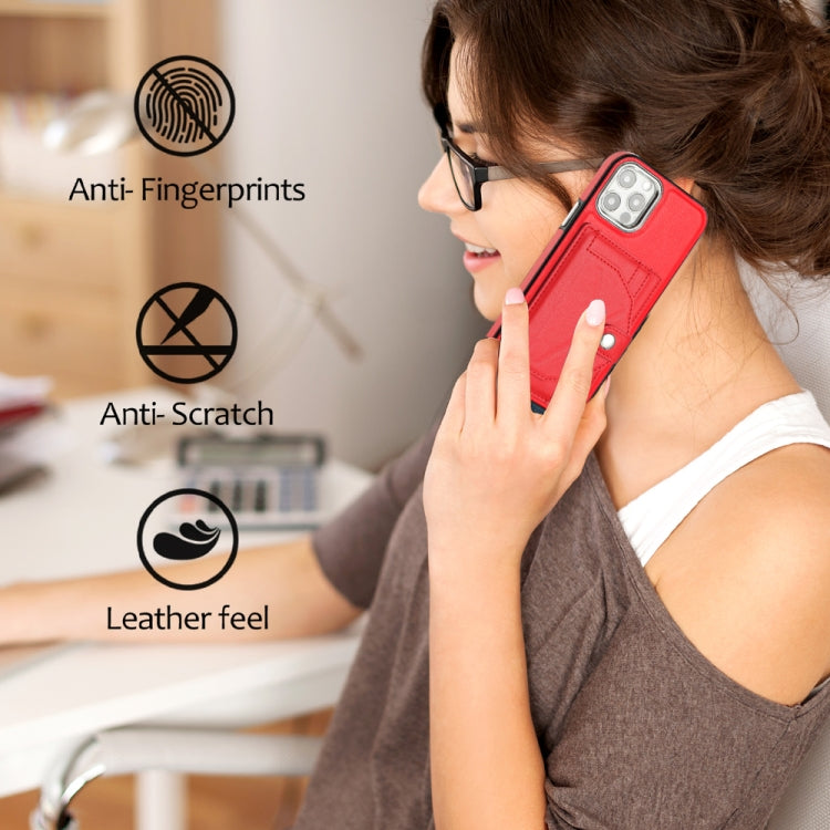For iPhone 12 / 12 Pro Shockproof Leather Phone Case with Card Holder(Red) - free shipping - PMC TechLife - Order now!