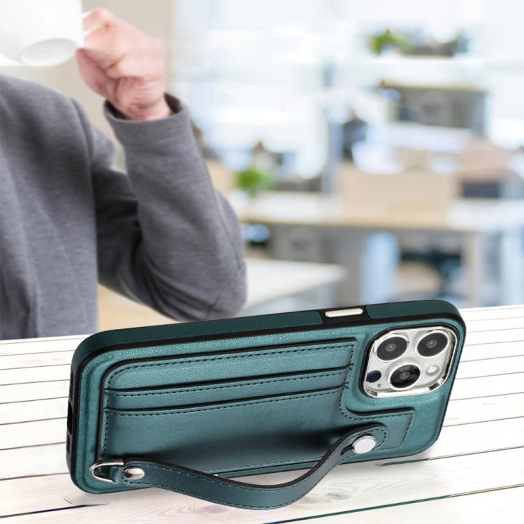 For iPhone 13 Pro Max Shockproof Leather Phone Case with Wrist Strap(Green) - free shipping - PMC TechLife - Order now!