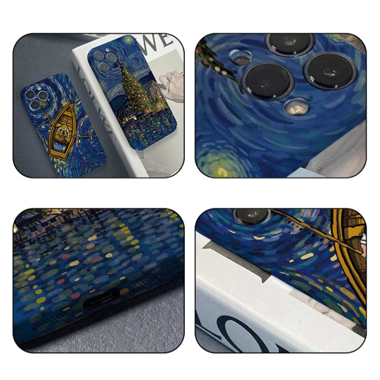 For iPhone 12 Precise Hole Oil Painting Pattern PC Phone Case(Boating) - iPhone 12 / 12 Pro Cases by PMC TechLife | Online Shopping South Africa | PMC TechLife