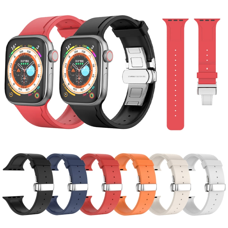 Metal Butterfly Buckle Silicone Watch Band For Apple Watch 7 41mm(Blue) - Watch Bands by PMC TechLife | Online Shopping South Africa | PMC TechLife