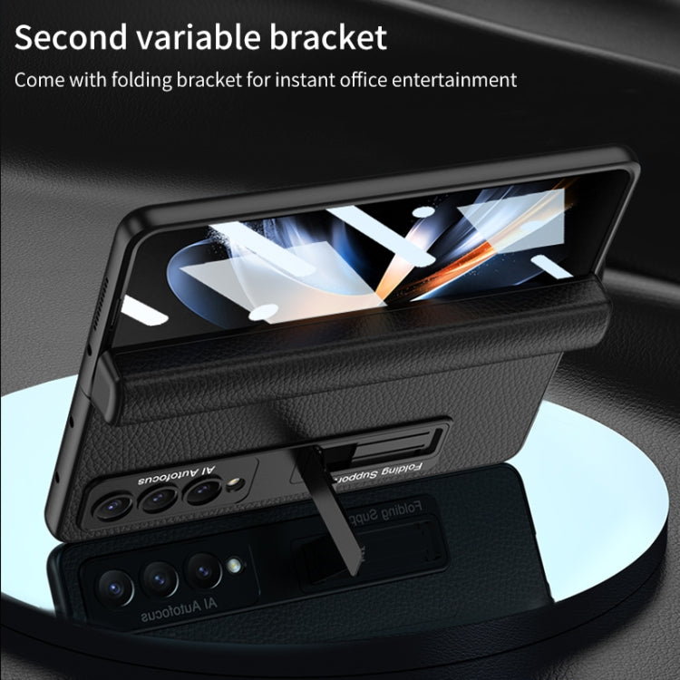 For Samsung Galaxy Z Fold4 GKK Integrated Fold Hinge Leather Phone Case with Holder(Carbon Fibre Black) - Galaxy Z Fold4 5G Cases by GKK | Online Shopping South Africa | PMC TechLife | Buy Now Pay Later Mobicred