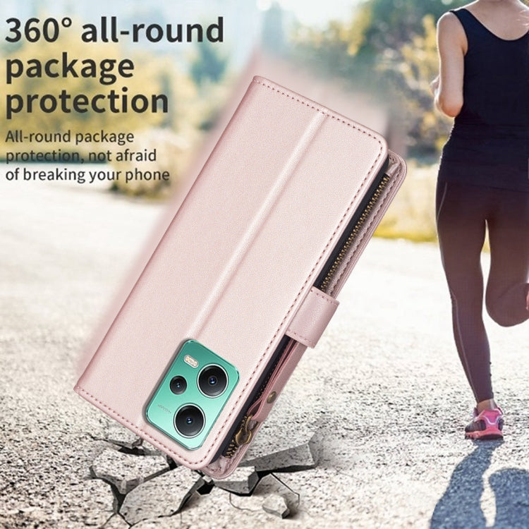 For Xiaomi Redmi Note 12 5G 9 Card Slots Zipper Wallet Leather Flip Phone Case(Rose Gold) - free shipping - PMC TechLife - Order now!