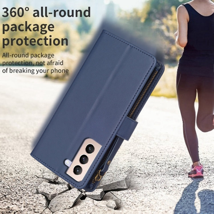 For Samsung Galaxy S21+ 5G 9 Card Slots Zipper Wallet Leather Flip Phone Case(Blue) - free shipping - PMC TechLife - Order now!