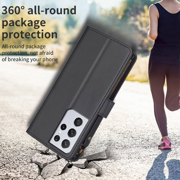 For Samsung Galaxy S21 Ultra 5G 9 Card Slots Zipper Wallet Leather Flip Phone Case(Black) - free shipping - PMC TechLife - Order now!