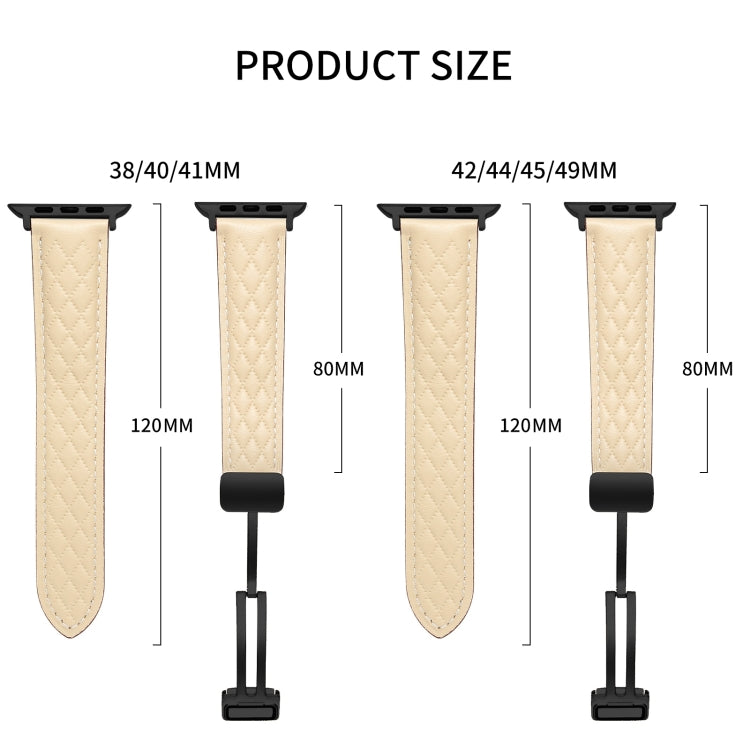 For Apple Watch 7 45mm Folding Buckle Rhombus Leather Watch Band(Apricot) - Watch Bands by PMC TechLife | Online Shopping South Africa | PMC TechLife