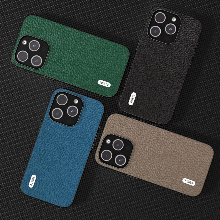 For iPhone 14 Pro ABEEL Genuine Leather Litchi Texture Phone Case(Black) - free shipping - PMC TechLife - Order now!