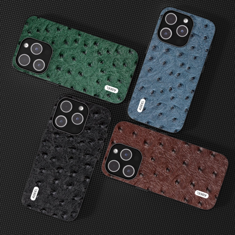 For iPhone 14 ABEEL Genuine Leather Ostrich Texture Phone Case(Blue) - free shipping - PMC TechLife - Order now!