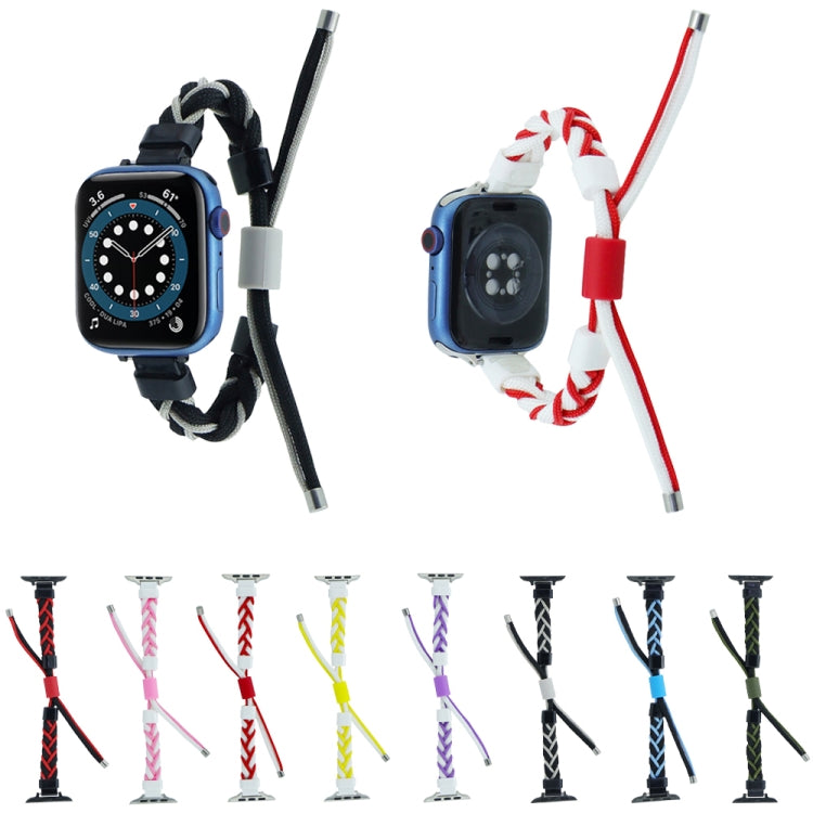 Silicone Bean Braided Cord Nylon Watch Band For Apple Watch 9 45mm(White Yellow) - Watch Bands by PMC TechLife | Online Shopping South Africa | PMC TechLife