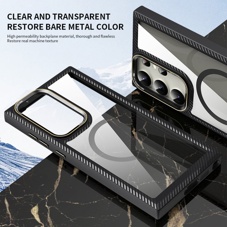 For Samsung Galaxy S23 Ultra 5G MagSafe Carbon Fiber Transparent Back Panel Phone Case(Purple) - Galaxy S23 Ultra 5G Cases by PMC TechLife | Online Shopping South Africa | PMC TechLife