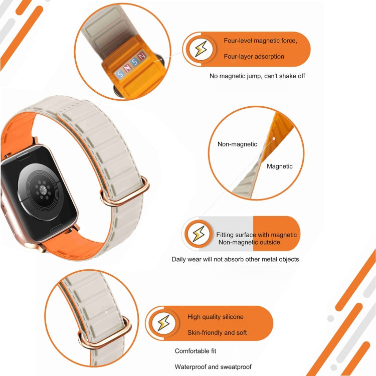 For Apple Watch 9 45mm Reverse Buckle Magnetic Silicone Watch Band(Rose Buckle Milk Apricot) - Watch Bands by PMC TechLife | Online Shopping South Africa | PMC TechLife