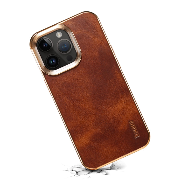 For iPhone 14 Plus Denior Oil Wax Cowhide Plating Phone Case(Brown) - free shipping - PMC TechLife - Order now!
