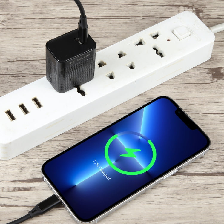 LZ-106PD 25W USB-C / Type-C Ports Plaid Pattern Travel Charger, US Plug(Black) - free shipping - PMC TechLife - Order now!