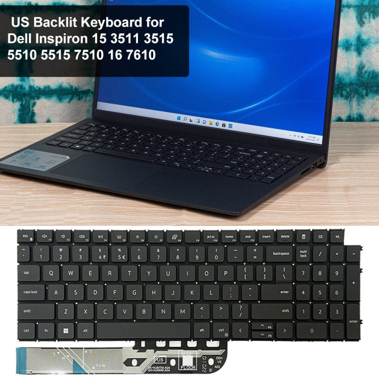 For Dell Inspiron 15-3511 3515 5510 7510 16-7610 US Version Backlight Laptop Keyboard(Black) - Dell Spare Parts by PMC TechLife | Online Shopping South Africa | PMC TechLife