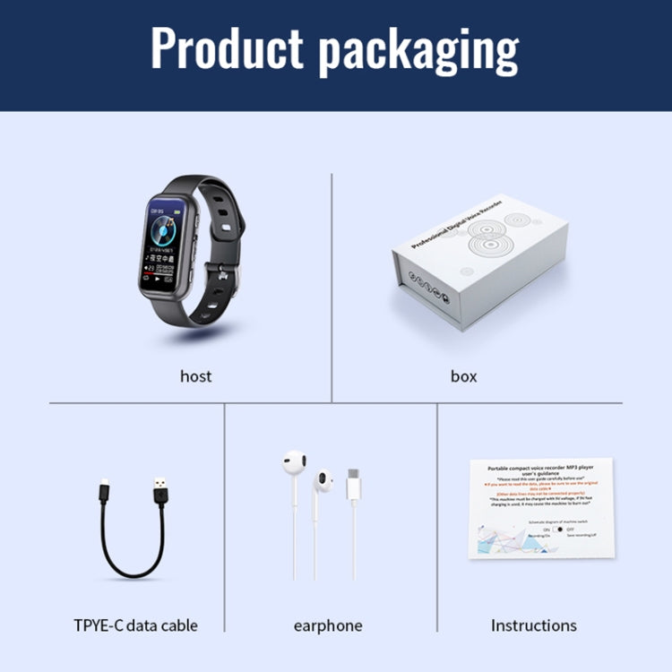 JNN S16 Smart HD Noise Reduction Bluetooth MP3 Voice Control Recording Bracelet, Memory:64GB - free shipping - PMC TechLife - Order now!