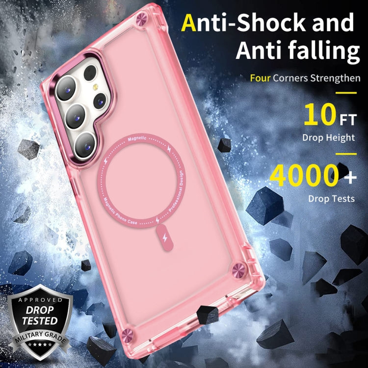For Samsung Galaxy S22 Ultra 5G Skin Feel TPU + PC MagSafe Magnetic Phone Case(Transparent Pink) - Galaxy S22 Ultra 5G Cases by PMC TechLife | Online Shopping South Africa | PMC TechLife