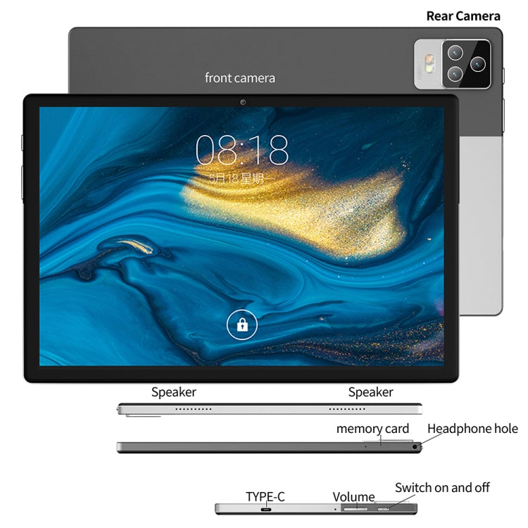 BDF P70 4G LTE Tablet PC 10.1 inch, 8GB+128GB, Android 11 MTK6755 Octa Core, Support Dual SIM, EU Plug(Silver) - free shipping - PMC TechLife - Order now!
