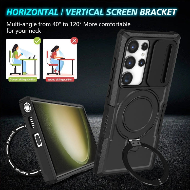 For Samsung Galaxy S23 Ultra 5G Sliding Camshield Magsafe Holder TPU Hybrid PC Phone Case(Black) - Galaxy S23 Ultra 5G Cases by PMC TechLife | Online Shopping South Africa | PMC TechLife