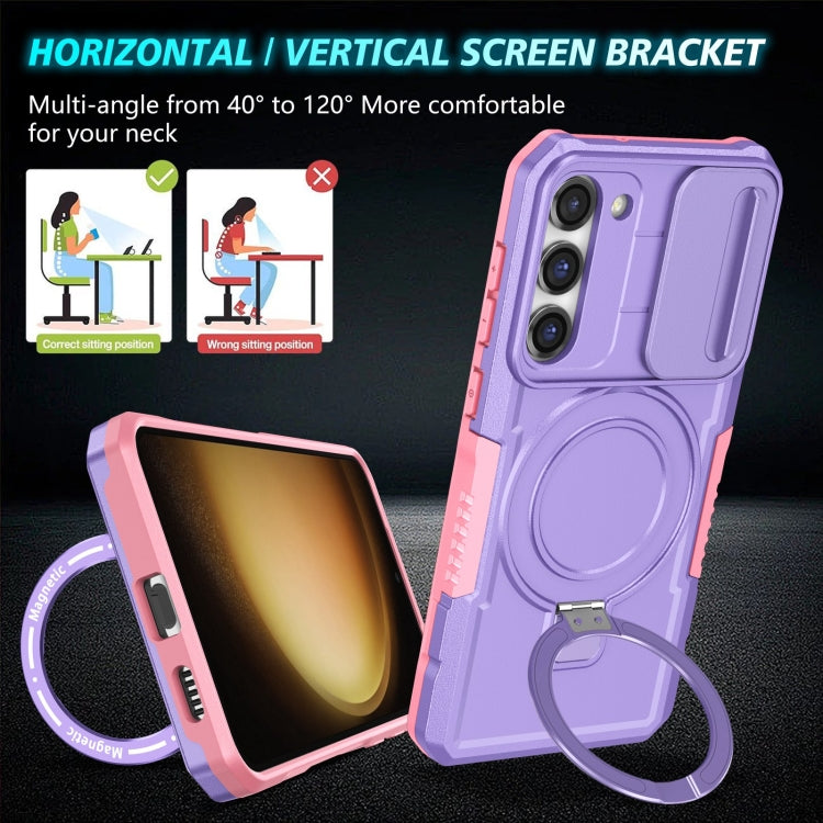 For Samsung Galaxy S23+ 5G Sliding Camshield Magsafe Holder TPU Hybrid PC Phone Case(Pink Purple) - Galaxy S23+ 5G Cases by PMC TechLife | Online Shopping South Africa | PMC TechLife
