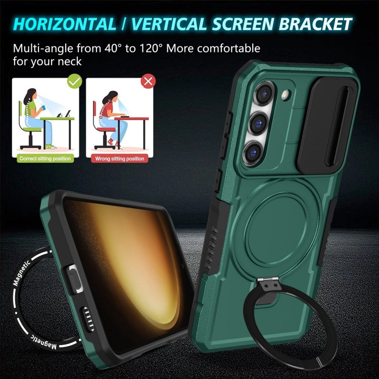 For Samsung Galaxy S23 5G Sliding Camshield Magsafe Holder TPU Hybrid PC Phone Case(Deep Green) - free shipping - PMC TechLife - Order now!