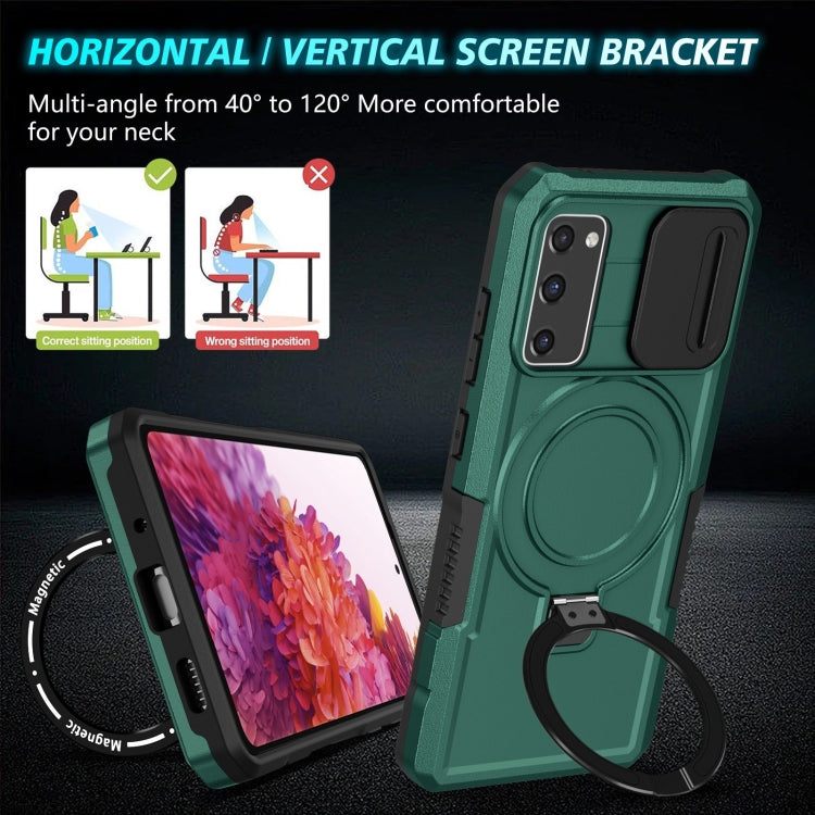 For Samsung Galaxy S20 FE Sliding Camshield Magsafe Holder TPU Hybrid PC Phone Case(Deep Green) - Galaxy Phone Cases by PMC TechLife | Online Shopping South Africa | PMC TechLife