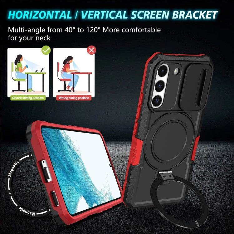 For Samsung Galaxy S22 5G Sliding Camshield Magsafe Holder TPU Hybrid PC Phone Case(Black Red) - Galaxy Phone Cases by PMC TechLife | Online Shopping South Africa | PMC TechLife