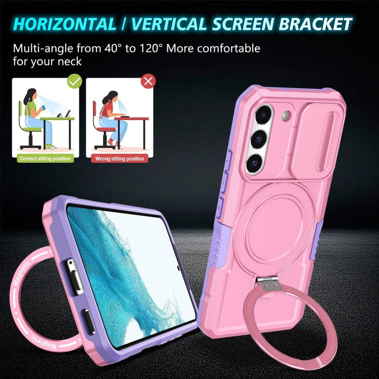 For Samsung Galaxy S22 5G Sliding Camshield Magsafe Holder TPU Hybrid PC Phone Case(Purple Pink) - Galaxy Phone Cases by PMC TechLife | Online Shopping South Africa | PMC TechLife