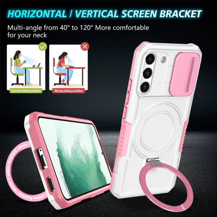 For Samsung Galaxy S22+ 5G Sliding Camshield Magsafe Holder TPU Hybrid PC Phone Case(Pink White) - Galaxy S22+ 5G Cases by PMC TechLife | Online Shopping South Africa | PMC TechLife | Buy Now Pay Later Mobicred