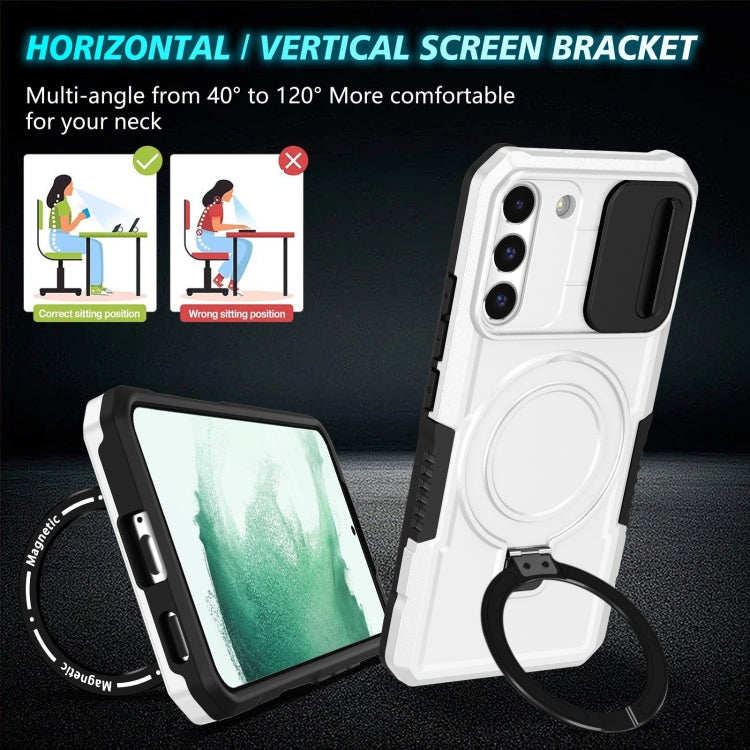 For Samsung Galaxy S22+ 5G Sliding Camshield Magsafe Holder TPU Hybrid PC Phone Case(Black White) - Galaxy S22+ 5G Cases by PMC TechLife | Online Shopping South Africa | PMC TechLife | Buy Now Pay Later Mobicred