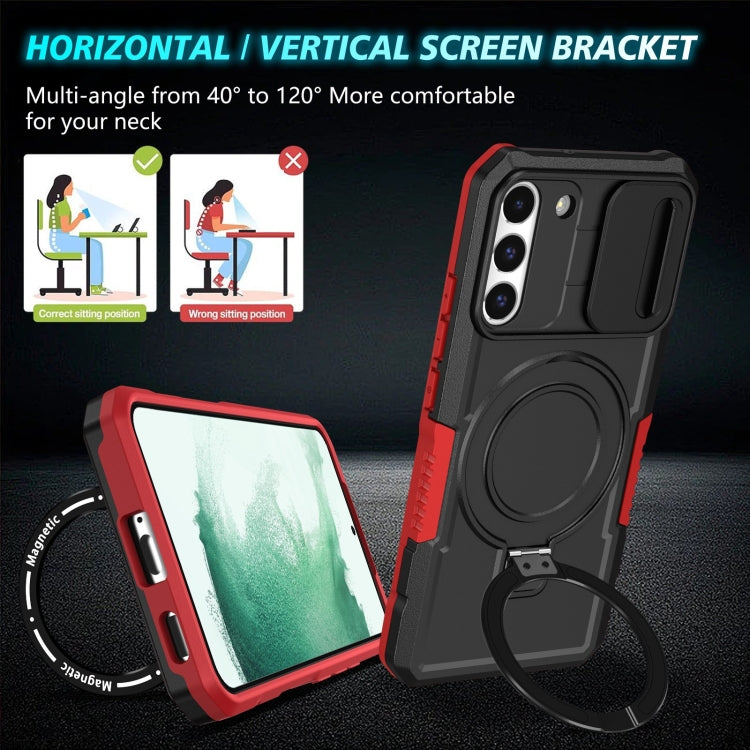 For Samsung Galaxy S22+ 5G Sliding Camshield Magsafe Holder TPU Hybrid PC Phone Case(Black Red) - Galaxy S22+ 5G Cases by PMC TechLife | Online Shopping South Africa | PMC TechLife | Buy Now Pay Later Mobicred