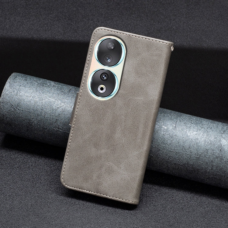 For Honor 90 5G Lambskin Texture Pure Color Flip Leather Phone Case(Grey) - Honor Cases by PMC TechLife | Online Shopping South Africa | PMC TechLife | Buy Now Pay Later Mobicred