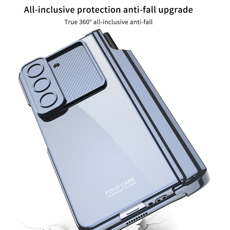 For Samsung Galaxy Z Fold5 5G GKK Integrated Push Lens Window Fold Hinge Phone Case with Pen Slots(Blue) - free shipping - PMC TechLife - Order now!