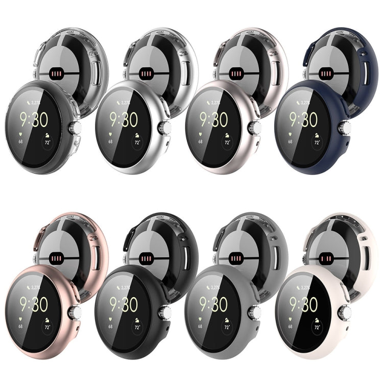 For Google Pixel Watch 2 PC + Tempered Film Integrated Watch Protective Case(Silver) - Watch Cases by PMC TechLife | Online Shopping South Africa | PMC TechLife
