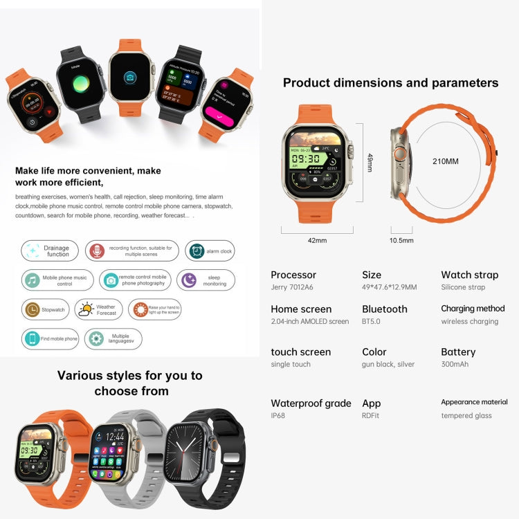 iW9 Ultra 2.04 inch Screen Smart Call Watch, BT Call / Heart Rate / Blood Pressure / Blood Oxygen(Grey Gold) - Smart Wristbands by PMC TechLife | Online Shopping South Africa | PMC TechLife