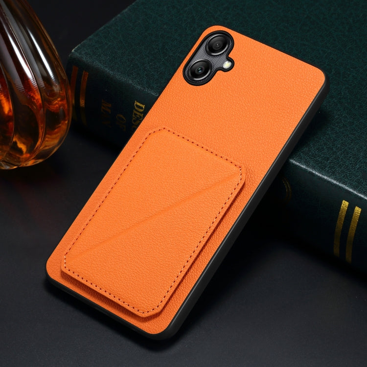 For Samsung Galaxy S24 5G Denior Imitation Calf Leather Back Phone Case with Holder(Orange) - Galaxy S24 5G Cases by Denior | Online Shopping South Africa | PMC TechLife | Buy Now Pay Later Mobicred