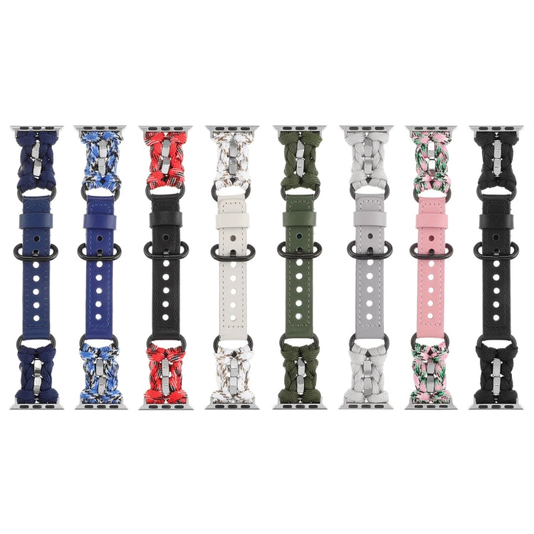 For Apple Watch Series 9 41mm Paracord Genuine Leather Watch Band(Royal Blue) - Watch Bands by PMC TechLife | Online Shopping South Africa | PMC TechLife