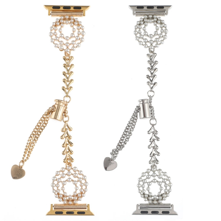 For Apple Watch Series 3 38mm Pearl Round Zinc Alloy Chain Metal Watch Band(Gold) - free shipping - PMC TechLife - Order now!