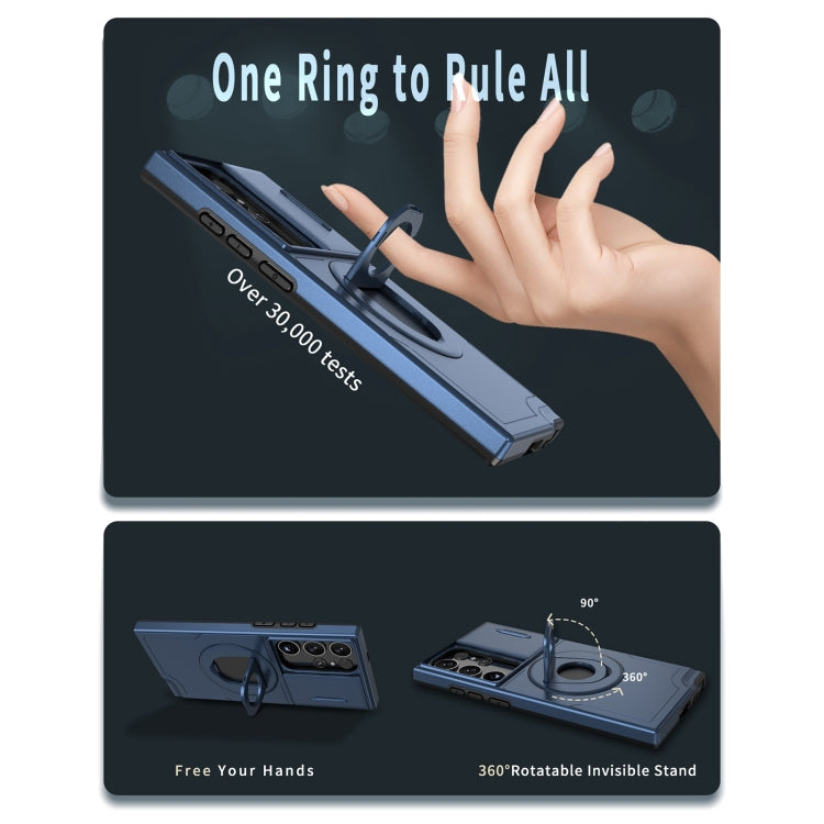For Samsung Galaxy S22 Ultra 5G Camshield MagSafe Ring Holder Armor Phone Case(Blue) - free shipping - PMC TechLife - Order now!