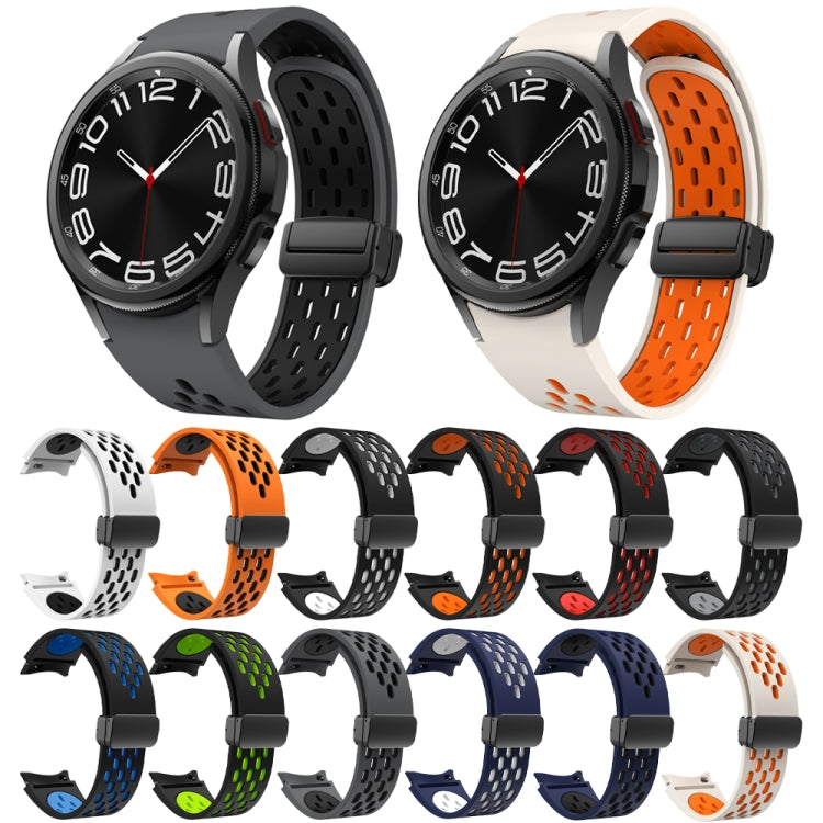 For Samsung Galaxy Watch 6 / 6 Classic Two Color Magnetic Folding Black Buckle Watch Band(Black Orange) - free shipping - PMC TechLife - Order now!