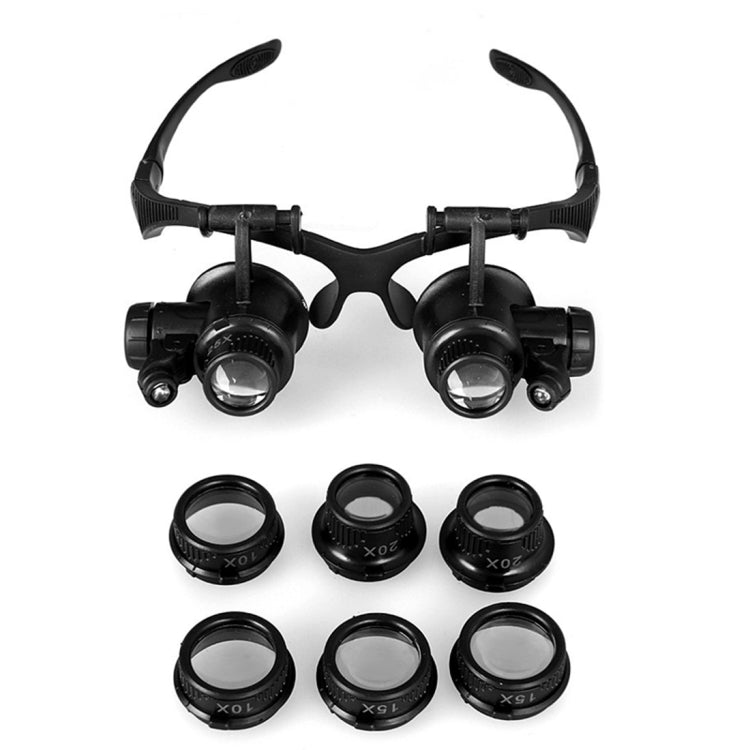 10X 15X 20X 25X Double Eye Glasses Lens Jeweler Watch Repair Head Magnifier with 2 LED Lights(Black) - free shipping - PMC TechLife - Order now!