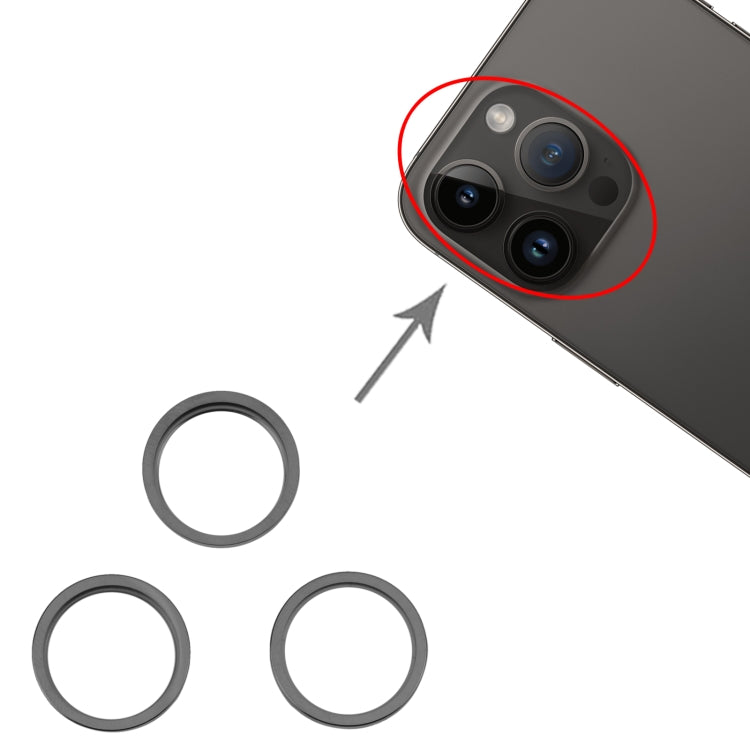 For iPhone 14 Pro Max 3PCS Rear Camera Glass Lens Metal Outside Protector Hoop Ring(Black) - by PMC TechLife | Online Shopping South Africa | PMC TechLife